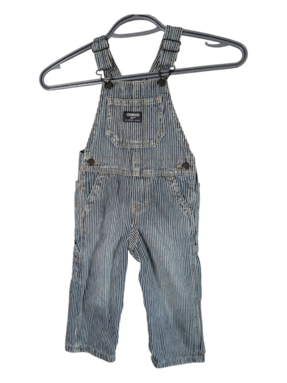 Oshkosh B’Gosh Railroad Engineer Stripe Denim Overalls Vestbak Size 24M